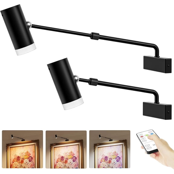 Battery Operated Picture Light, Adjustable Length Wireless Art Light for Paintings CCT Dimmable Rechargeable Picture Light with Remote Control for Gallery Reading Dartboard Bathroom 2PCS