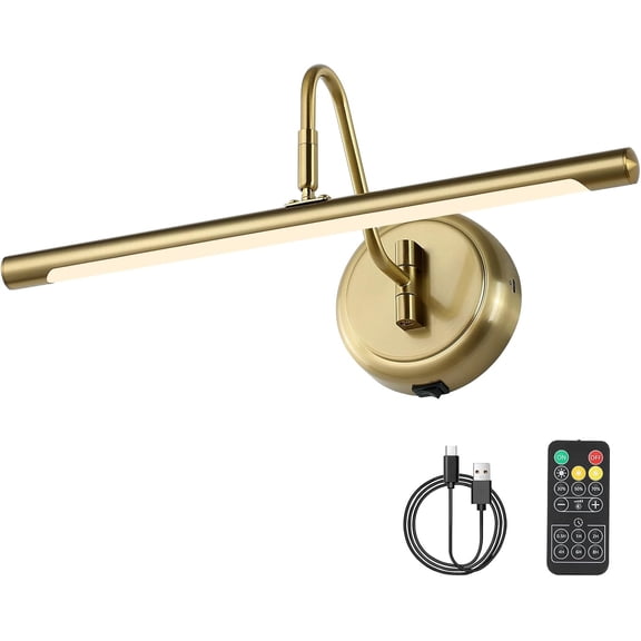 Battery Operated Picture Light Gold - Modern Wireless Picture Lights for Wall Dimmable 16.5inch Under Cabinet and Swing Arm for Canvas Sconce 3000K CRI95