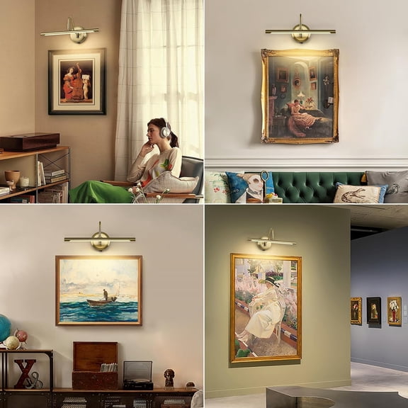 Battery Operated Picture Light Gold - Modern Wireless Picture Lights for Wall Dimmable 16.5inch Under Cabinet and Swing Arm for Canvas Sconce 3000K