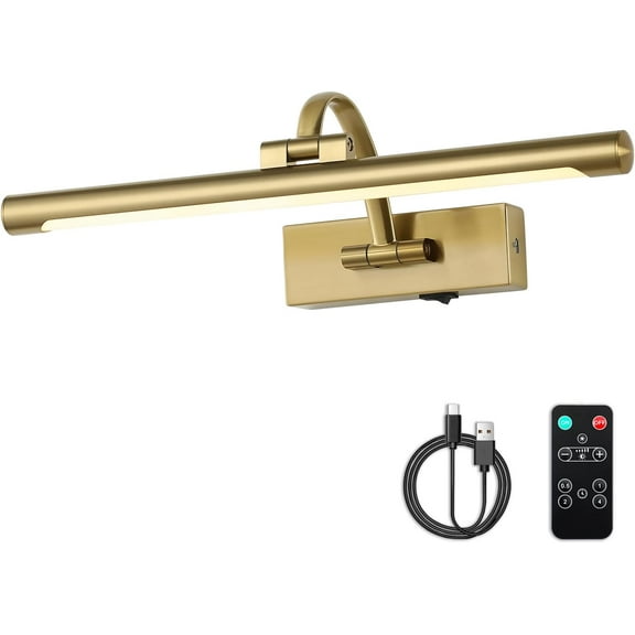 Battery Operated Picture Light with Remote and Timer, Wireless Art Lights for Paintings Brass Rechargeable Gallery Light Dimmable Artwork Lighting for Canvas, Portrait 16'' Inch Warm White
