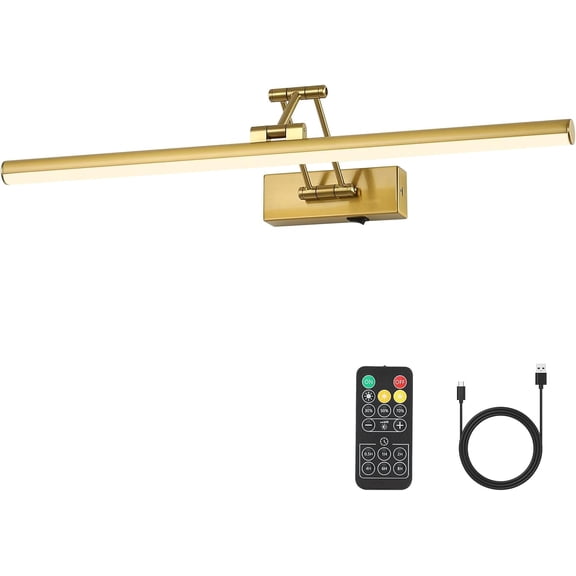 Battery Operated Picture Light for Wall Rechargeable Art Lighting for Paintings Wireless 23.62Inch Picture Frame Light with Remote Dimmable Gallery Light Brass for Library Artwork Museum
