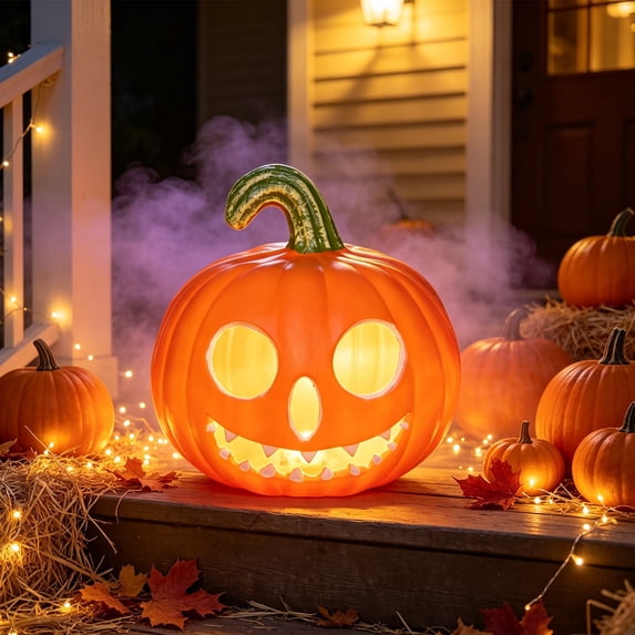 Battery Operated Pumpkin Light, Led Jack-O-Lantern Table Decor for Halloween Fall Mantel Shelf Home Party, Warm Glow Festive Decoration