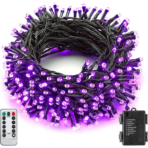 Battery Operated Purple Halloween Lights,16ft 50 LED Black Wire String Lights with Remote & Timer, 8 Modes Twinkle Christmas Tree Lights Waterproof Indoor Outdoor Decoration
