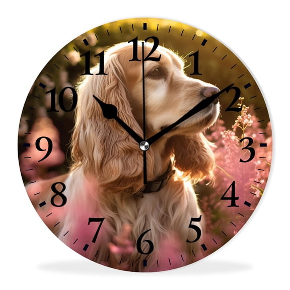 Battery Operated Quartz Wall Clocks Non-Ticking Silent Modern Wall Clocks Decorative for Office-English Cocker Spaniel Dog Flower Style(10inch)