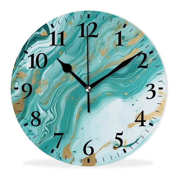 Battery Operated Quartz Wall Clocks Non-Ticking Silent Modern Wall Clocks Decorative for Office-Green Marble Elegant(10inch)