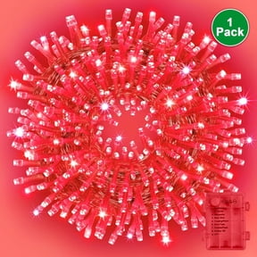 Battery Operated Red Christmas Lights, 34.1FT 100 LED String Lights with 8 Modes for Indoor Xmas Tree Decoration