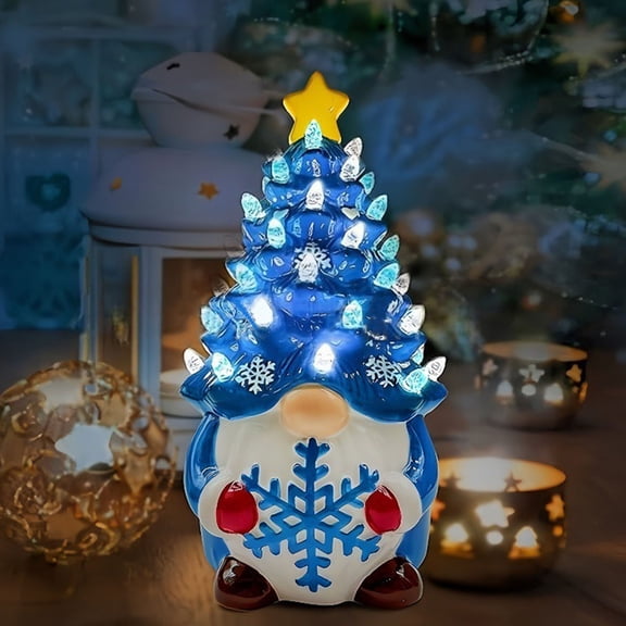 Battery Operated Resin Dwarf Lamp, Multicolor Glowing Gnome Figurine for Table Shelf, Water Resistant for Covered Porch Patio, Festive Winter Accent Light Gardener