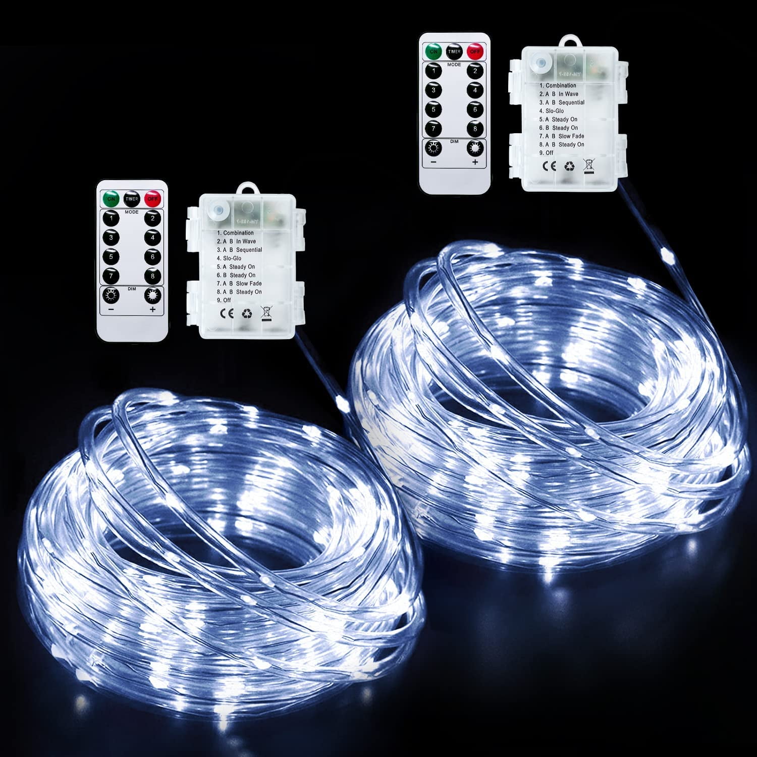Led Walkway Rope Battery Operated Rope Lights 2 Pack, 72 Ft 200 LED Rope Lights Outdoor ...
