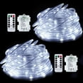thumbnail image 1 of Battery Operated Rope Lights Outdoor,2 Pack Each 39ft 100 LED Rope Lights with Remote Control,Waterproof Clear Tube Fairy Light for Christmas Party Camping Garden Tree Decoration (Cold White ), 1 of 7