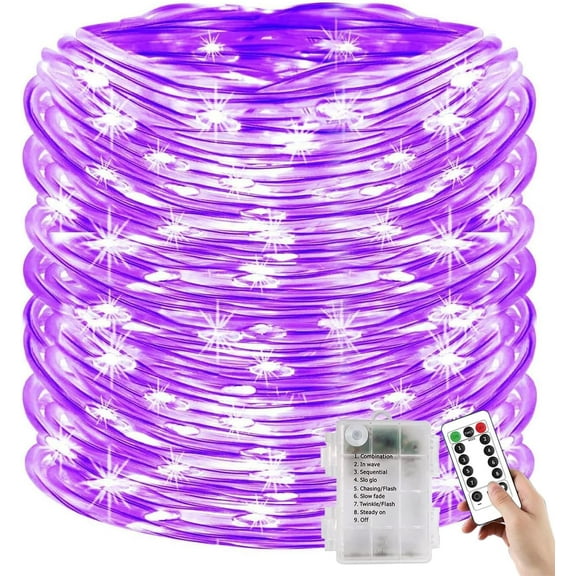 Battery Operated Rope Lights with Remote, 200 LEDs 72ft Waterproof Outdoor String Lights, Wedding, Garden, Fence Decoration