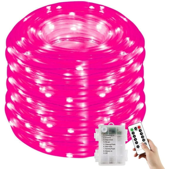 Battery Operated Rope Lights with Remote, 200 LEDs 72ft Waterproof Outdoor String Lights, Wedding, Garden, Fence Decoration