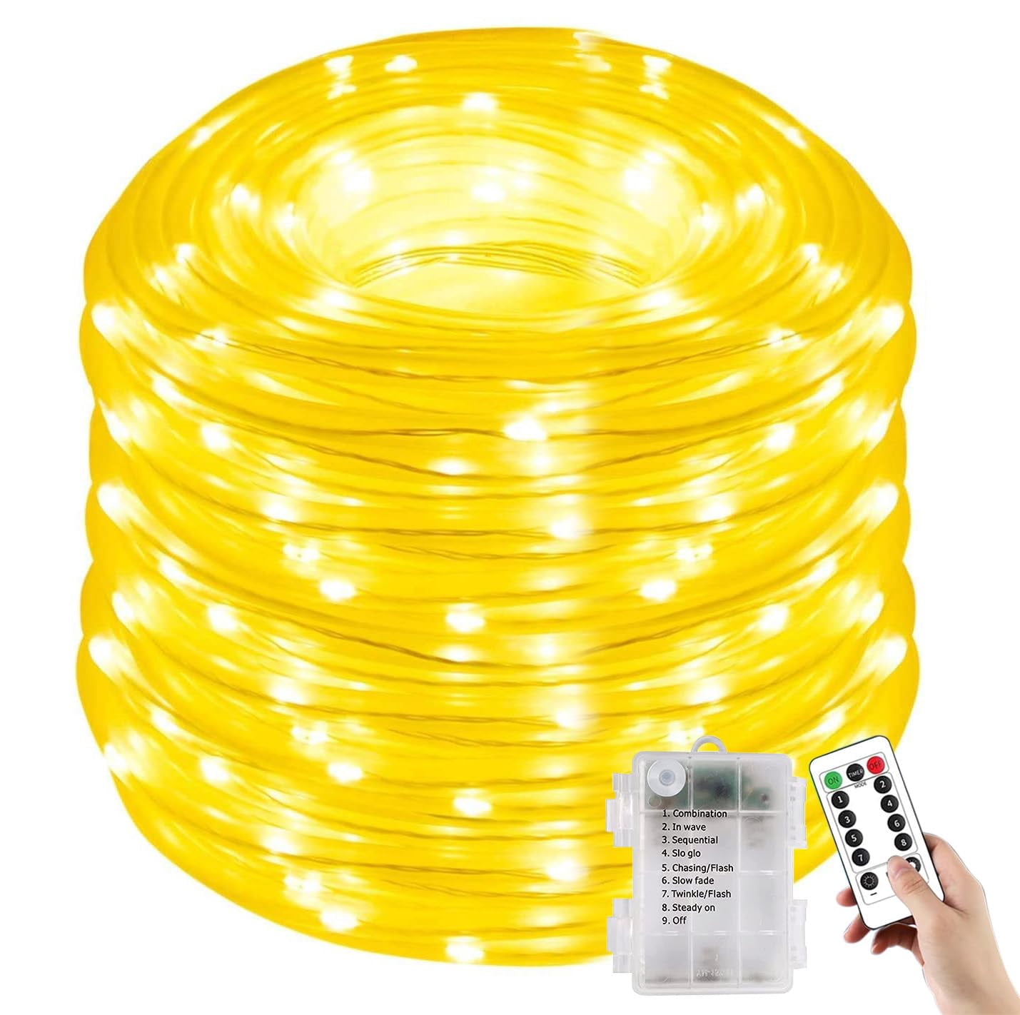 Battery Operated Rope Lights with Remote- 300 LEDs 104ft Waterproof ...