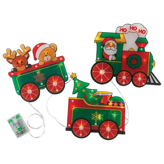 Battery-Operated Santa Train Lights - Festive Christmas Décor - LED Lights with 8 Lighting Modes - Suction Cup Attachment - 31.5" x 0.75" x 6" - PVC/PP - Joyful Holiday Decoration by Holiday PeakTM