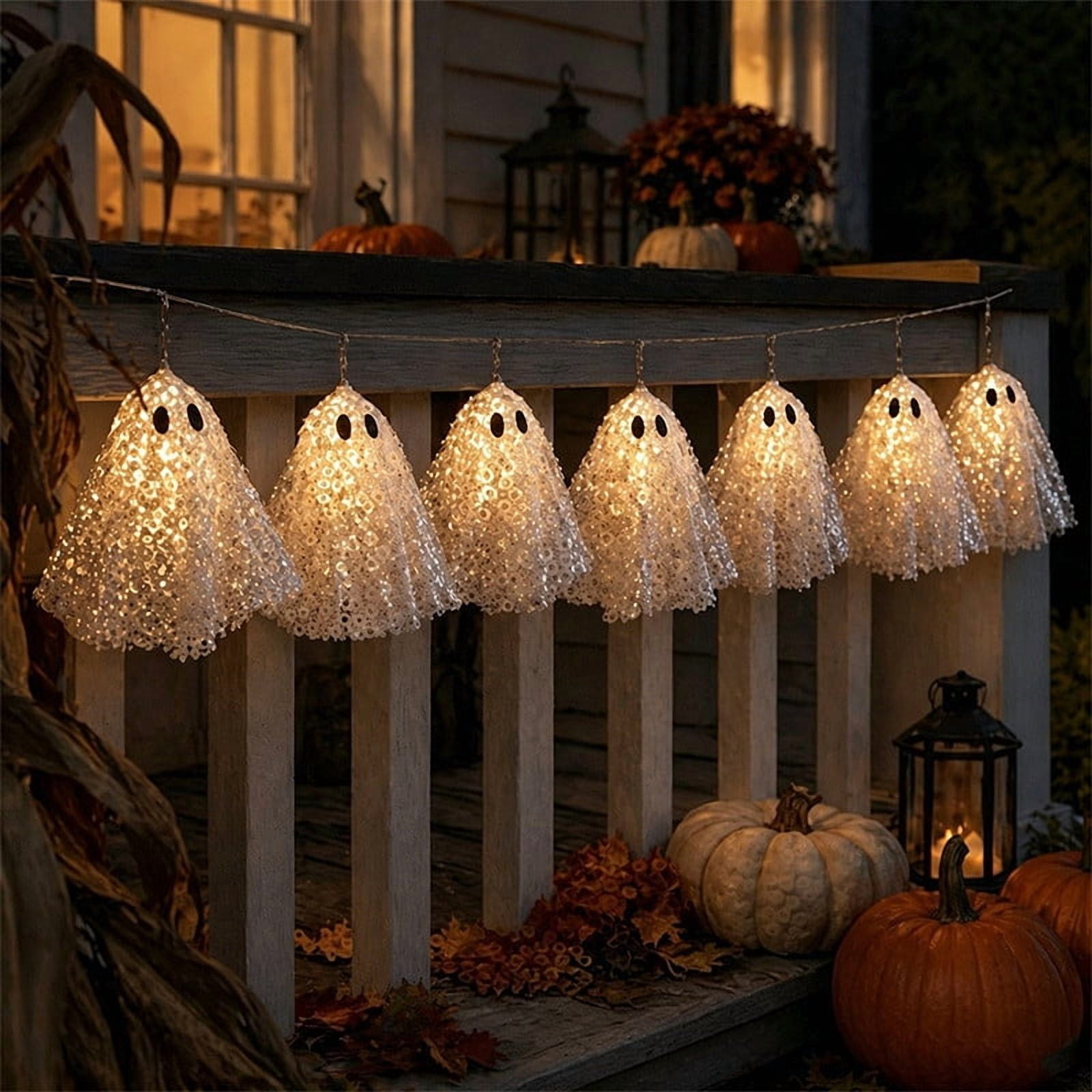 Battery Operated Sequin Ghost String Lights, 10 LED Halloween Fairy Decor for Indoor Party Mantel Window 6.6 Ft