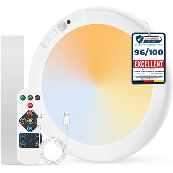 Battery Operated Shower Light Waterproof Inside, Rechargeable Motion Sensor Ceiling Lights Battery Powered with Remote, No Wiring Magnetic Cordless LED Overhead Lighting for Closet Hallway