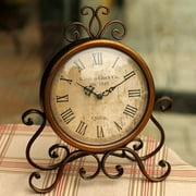 Battery Operated Silent Table Clock Vintage Retro Iron Ornament Home Decoration