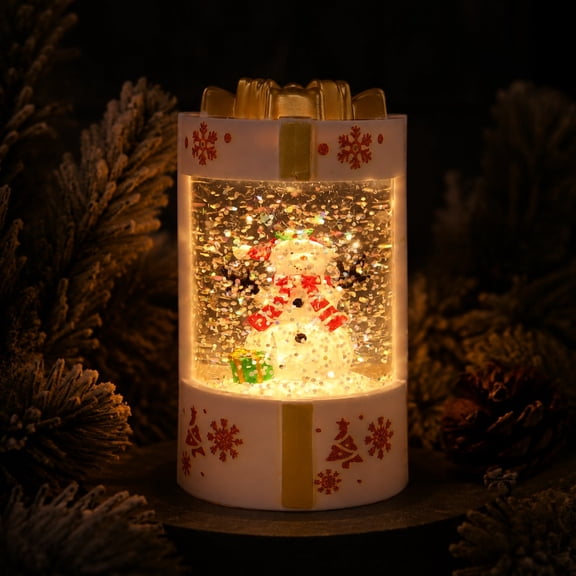 Battery Operated Snow Globe House Lamp, Glitter Floating Warm Light Tabletop Compact Layout, Festive Ornament for Christmas New Year Table Holiday Party Gifting Decor Use