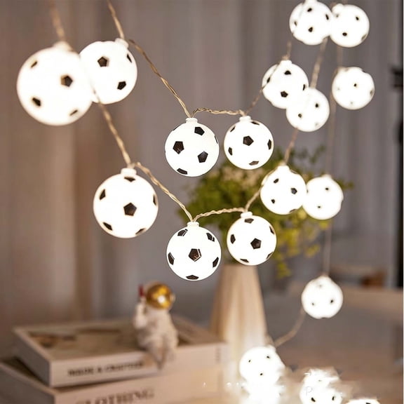 Battery Operated Soccer String Lights IP65 Waterproof Football Party Lights for Bedroom Patio Fan Cave Game Day Decor, 10 LED