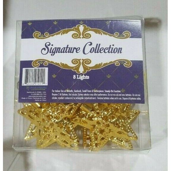 Battery Operated Star Cap Led Light String Gold 8 Lights