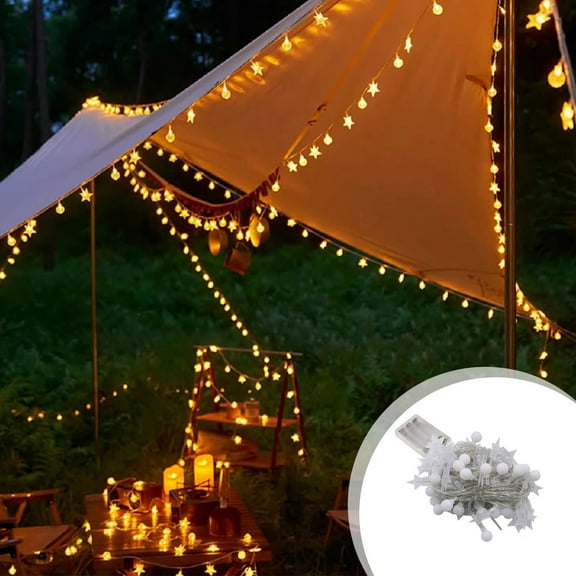 Battery Operated Star String Lights, LED Outdoor Fairy Lights for Camping Tent, Patio, Bedroom, Party, Waterproof Decorative Light String, Warm White