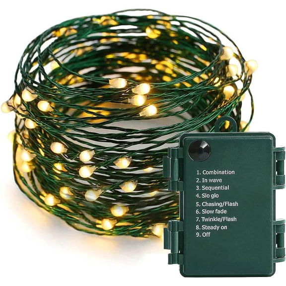 Battery Operated Starry Lights - 18FT 50 Micro LEDs, Warm White, Waterproof, Christmas Tree, Wreath, DIY Wedding