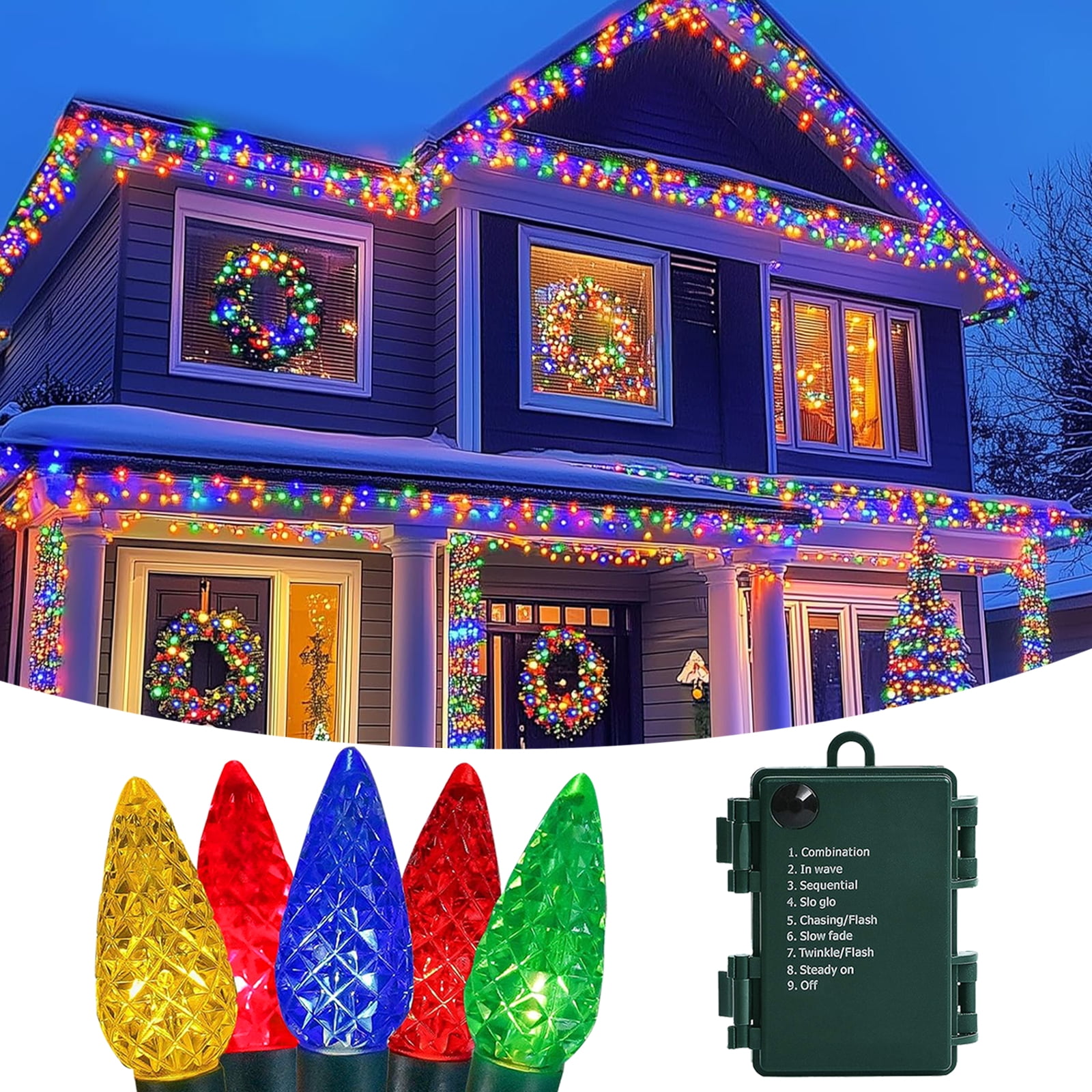 FoikYoik Christmas Lights 50 LED C3 Battery Operated String Lights for Indoor Outdoor Christmas Tree Wreath Garden Courtyard Multicolor