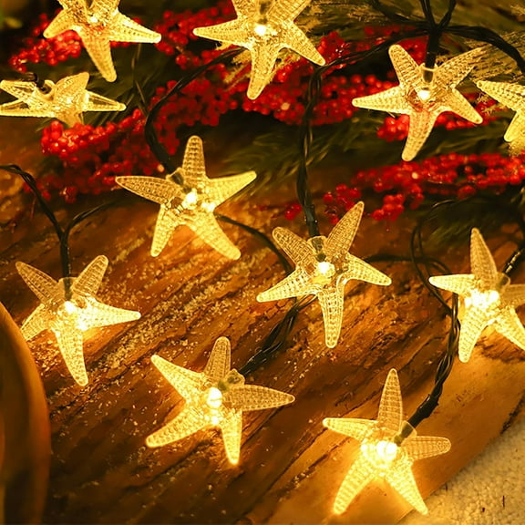 Battery Operated String Lights, 20ft 40LED Starfish String Lights Beach Ocean Fairy Lights for Garden Wedding Party Holiday Decoration, Warm White