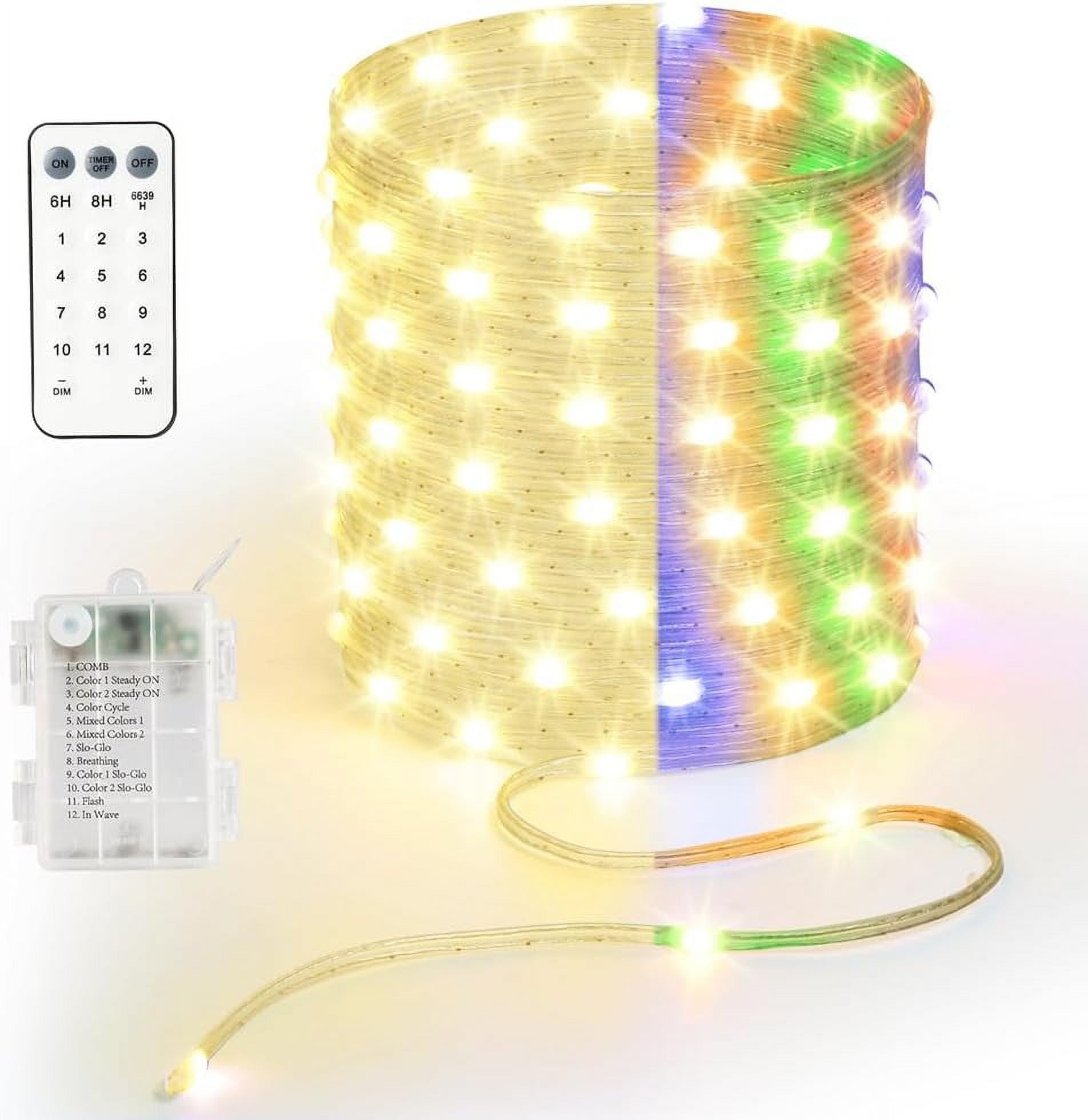 Battery Operated String Lights, 33ft 100 LED Warm White & Multicolor ...