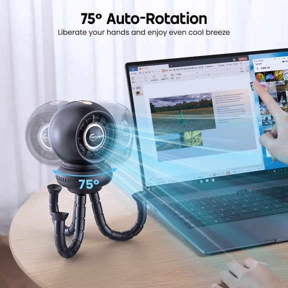 WITHOUSE Battery Operated Stroller Fan Large ,8000mAh Rechargeable Fan,  75 Auto Oscillation Portable Fan for Stroller, 4 Speeds with Natural Wind,5-12H Runtime, Detachable Base & LED Display