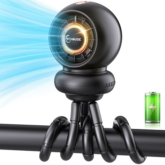 WITHOUSE Battery Operated Stroller Fan Large ,8000mAh Rechargeable Fan, 75 Auto Oscillation Portable Fan for Stroller, 4 Speeds with Natural Wind,5-12H Runtime, Detachable Base & LED Display