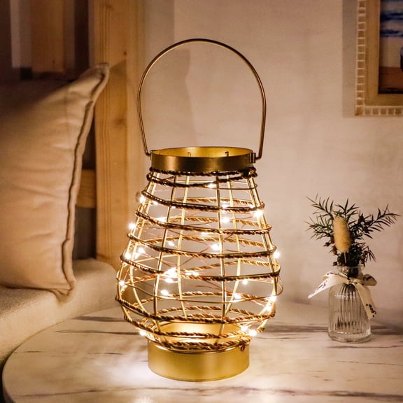 Battery Operated Table Lamp 7.7 "H Metal Cage LED Cordless Lamp with 6-Hour Timer, Vintage Decorative Fairy Lights Lantern for Indoor/Outdoor Bedrooms Weddings Parties Patio Events