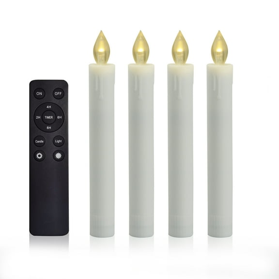 Battery Operated Taper Candles with Remote and Timer, Realistic Flickering Electric Tall Flameless LED Lights for Window Table Wedding Dinner Party Christmas Centerpiece Fireplace Decorations 4 Pack