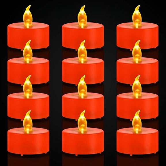 Battery Operated Tea Lights Candles: 24 Pack Realistic and Bright Flickering Holiday Gift Flameless LED Electric Candles for Seasonal & Festival Party Home Decoration Orange