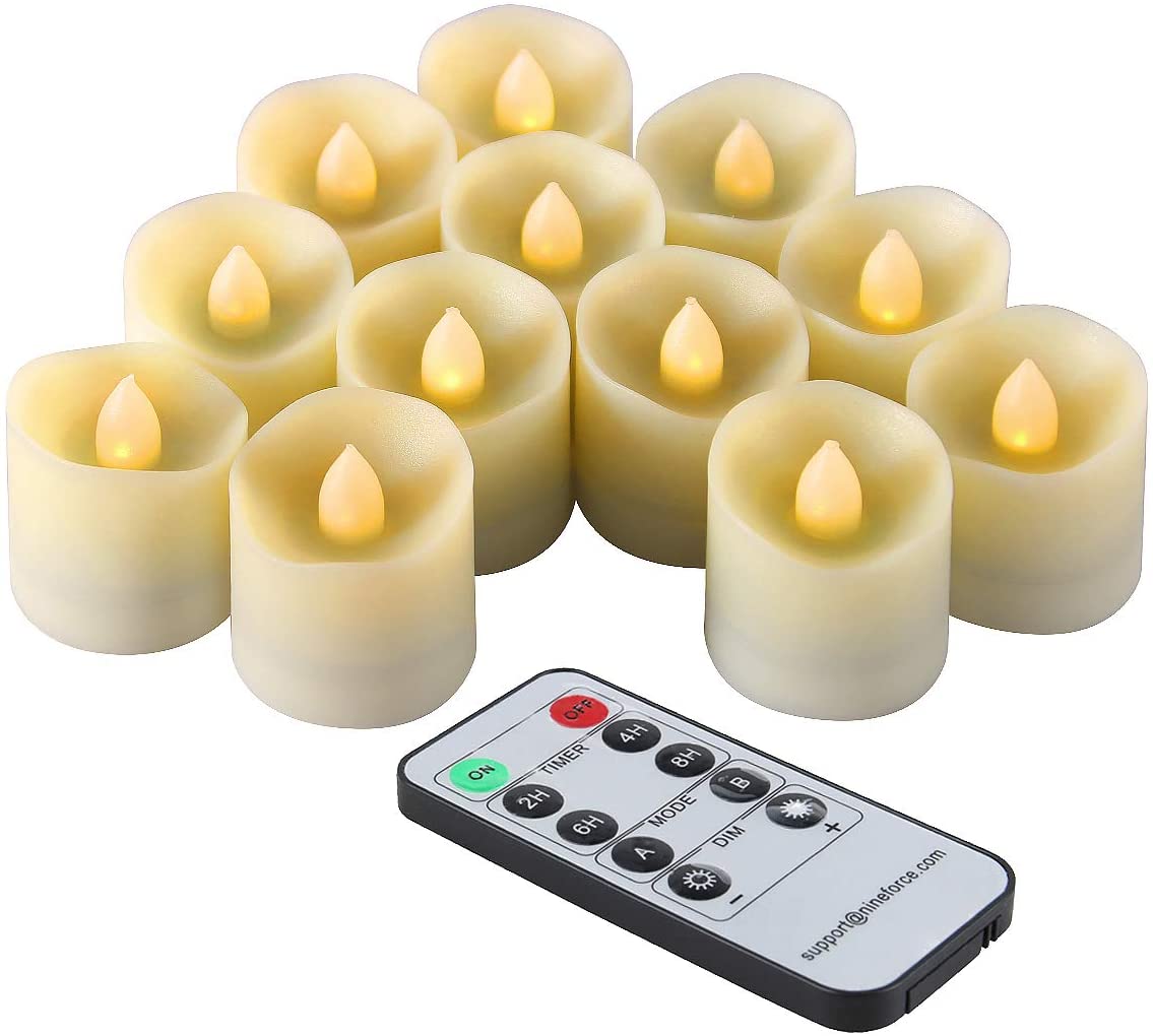 Battery Operated Tea Lights with Remote and Timer, Flameless Votive Candles, LED Tealights (12