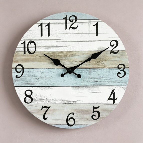 Battery Operated Wall Clock – 10 Inch Silent Non-Ticking Clock, Rustic Coastal Beach Design Decorative Analog Clock for Kitchen Bathroom Bedroom Home Office