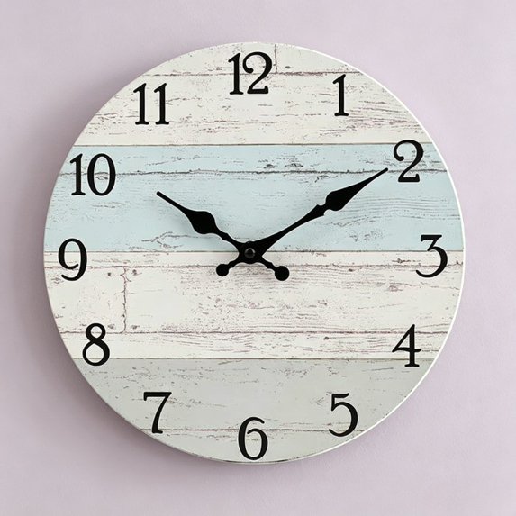 Battery Operated Wall Clock – 10 Inch Silent Non-Ticking Clock, Rustic Coastal Beach Design Decorative Analog Clock for Kitchen Bathroom Bedroom Home Office