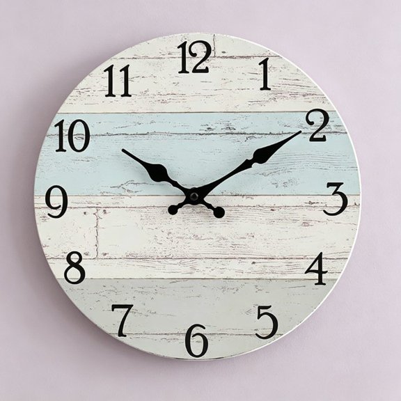Battery Operated Wall Clock – 10 Inch Silent Non-Ticking Clock, Rustic Coastal Beach Design Decorative Analog Clock for Kitchen Bathroom Bedroom Home Office