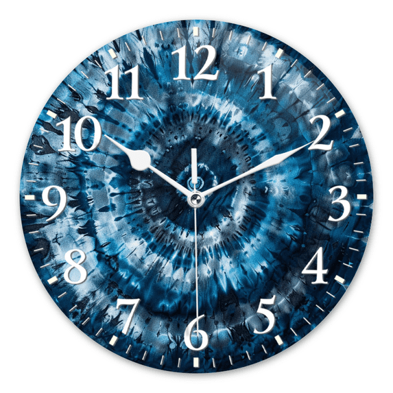 Battery Operated Wall Clocks with Non-Ticking Sweep Movement,Modern Round Clock Decorative for Bedroom,Office-Abstract Tie-Dye Pattern With Dark Blue And White Colors(16inch)