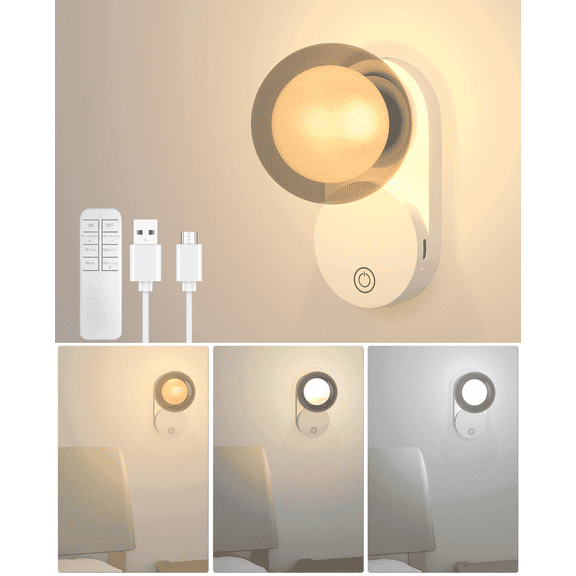 BJSUC Battery Operated Wall Sconce 3CCT Rechargeable Magnetic Wireless Lamp RGB Colors Dimmable with Remote, Lighting Decor for Bedroom Living Room Hallway