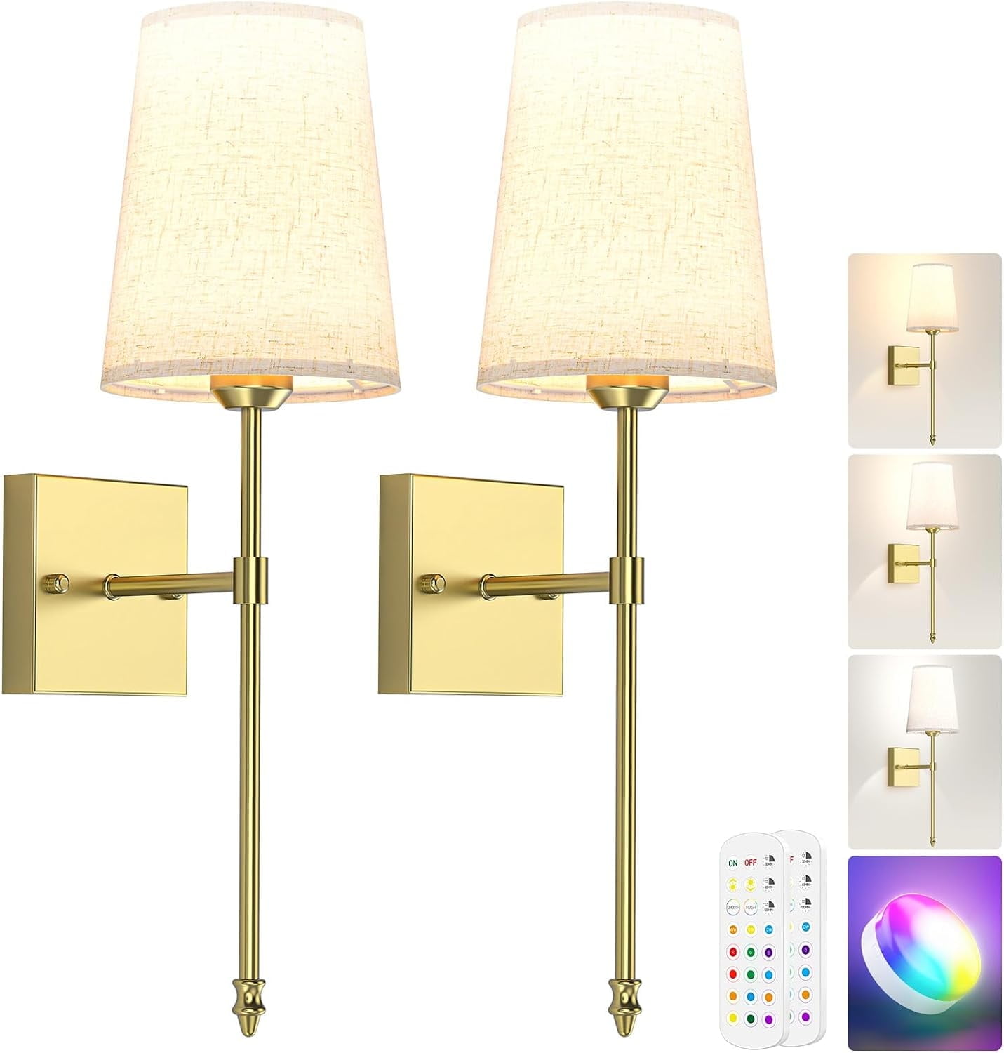 ANTOTEN Dimmable 2-Light LED Battery Powered Wall Sconces (2 Count)