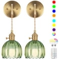 thumbnail image 1 of Battery Operated Wall Sconce, Indoor not Hardwired Wall Sconces Deep Green Glass Lampshade with RGB Dimmable, Wall Sconces Set of Two with Remote, Vintage Wall Lamp, for Bedroom Living Room, 1 of 16