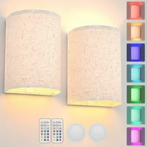 Battery Operated Wall Sconce Magnetic Wireless Lamp RGB Colors Dimmable with Fabric Linen Shade and Remote, Lighting Decor Set of 2 for Bedroom Living Room Hallway