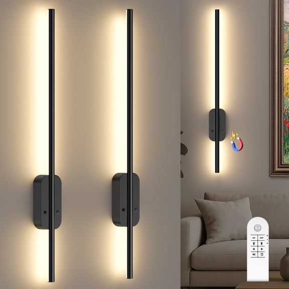 Battery Operated Wall Sconce with Motion Sensor & Remote Control | 3000/4500/6000K Dimmable 6000mAh Wireless Rechargeable Wall Sconces Set of Two with Timer for Living Room, Bedroom, 24 Inch
