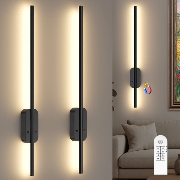 Lumi Home Battery Operated Wall Sconce, 24 inch, Set of 2, Motion Sensor Remote Control Dimmable 6000mAh Rechargeable Light for Bedroom Living Room