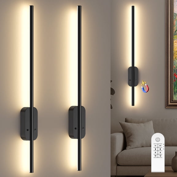 Battery Operated Wall Sconce with Motion Sensor & Remote Control | 3000/4500/6000K Dimmable 6000mAh Wireless Rechargeable Wall Sconces Set of Two with Timer for Living Room, Bedroom, 24 Inch