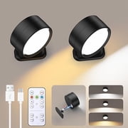 Battery Operated Wall Sconce, Rechargeable LED Wall Mounted Lights with Remote, Touch and 360  Rotate Dimmable, Magnetic Wall Sconce Lamp 3 Colors for Bedroom Bedside