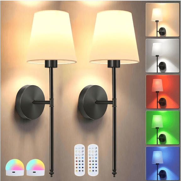 Wall Sconces Sets of 2, Retro Industrial Wall Lamps, Bathroom Vanity Sconces Wall Lighting with White Fabric Shade, Suitable for Bedroom Living Room Corridor Kitchen
