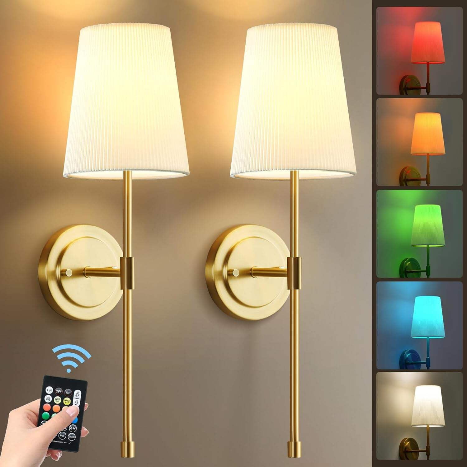 Gold Battery Operated Dimmable LED Wall Sconce Set