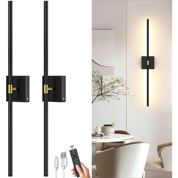 Battery Operated Wall Sconce Set of 2: Rechargeable Wall Lights Wireless Sconces with Touch and Remote, 360 Rotate Magnetic Wall Scone Lighting Decor for Bedroom Living Room Hallway, 31.7Inch