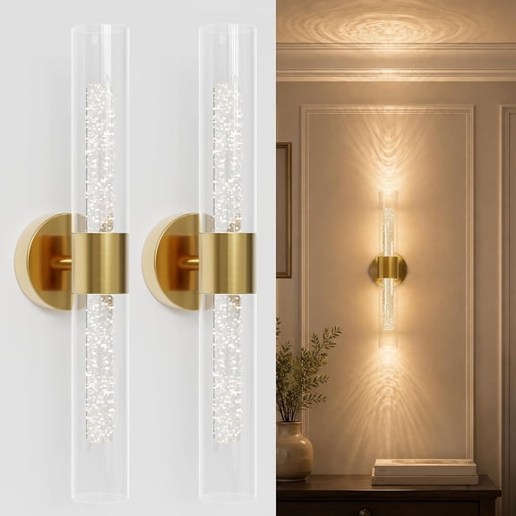Battery Operated Wall Sconce Set of 2, Rechargeable Wireless Lights with Remote Control, 10000mAh Not Hardwired Dimmable Timer 3 Color Temperature Lamp for Living Room Bedroom Gold 21.5 Inch